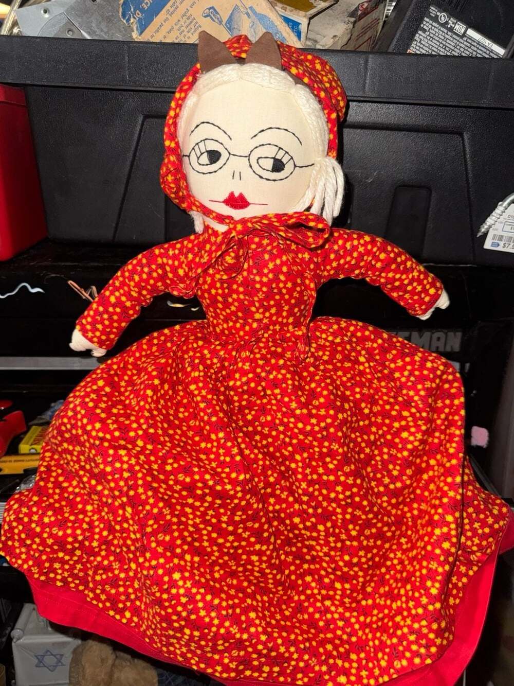 Handmade Vintage Topsy Turvy Reversible Cloth Doll Red Floral